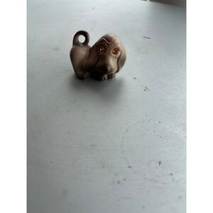 Vintage Ceramic Basset Hound Dog Figurine Rhinestone Eyes Matte Brown 97